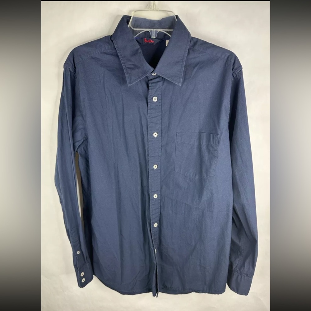 Boden Mens Shirt Large Navy Blue Long Sleeve Button Up Knit 100% Cotton Pocket